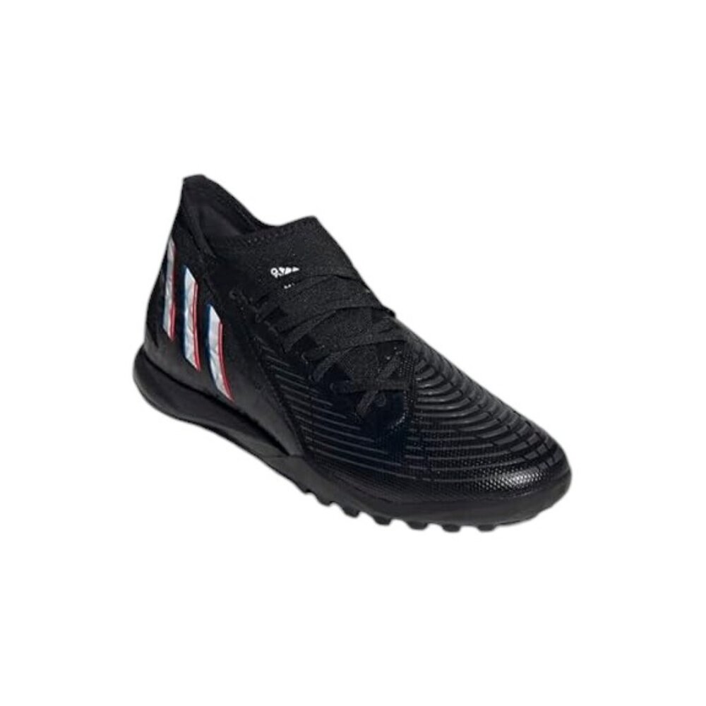 Men's Black Turf Soccer Shoe with Tricolor Stripes